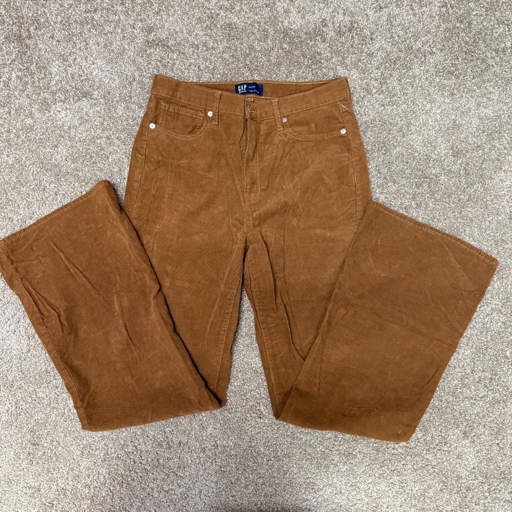 GAP 70s Flare Corduroy Pants Womens 12/31R Brown High Rise Stretch Chino